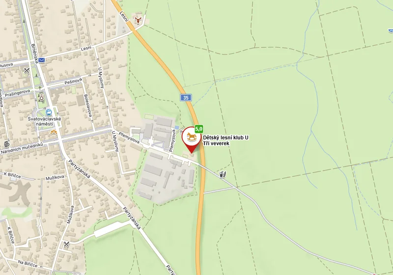 Mapa – poloha: Dětský lesní klub U Tří veverek